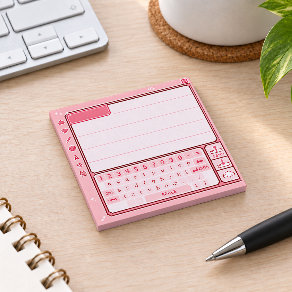Close-up of Kawaii Pink Pixel Chat Interface sticky note design and writable area