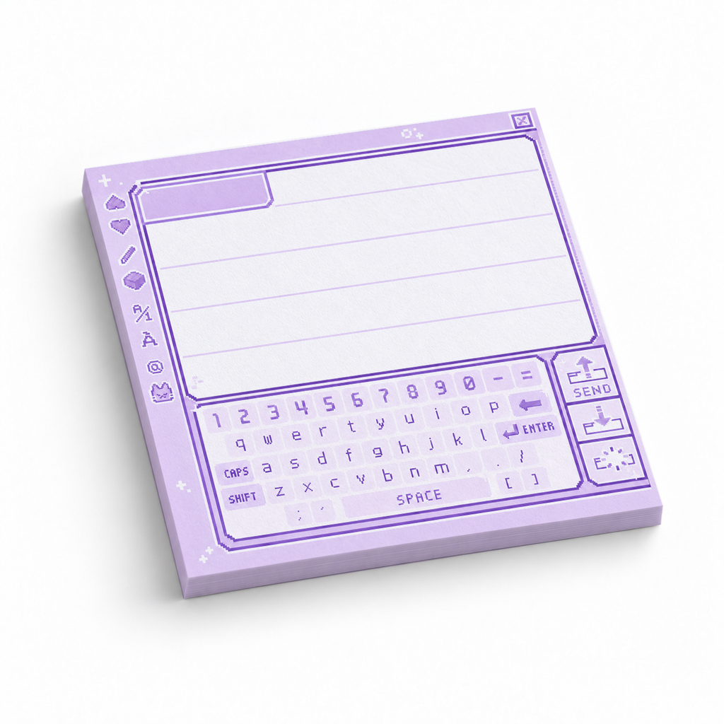 Pastel Purple Retro Pixel Keyboard 3x3 sticky notes, 50-sheet memo pad