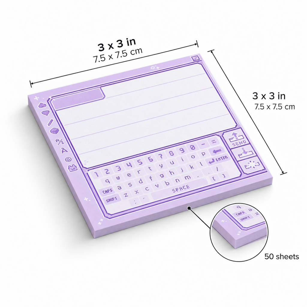 Pastel Purple Retro Pixel Keyboard sticky notes, 3x3 in (7.5 x 7.5 cm), 50 sheets