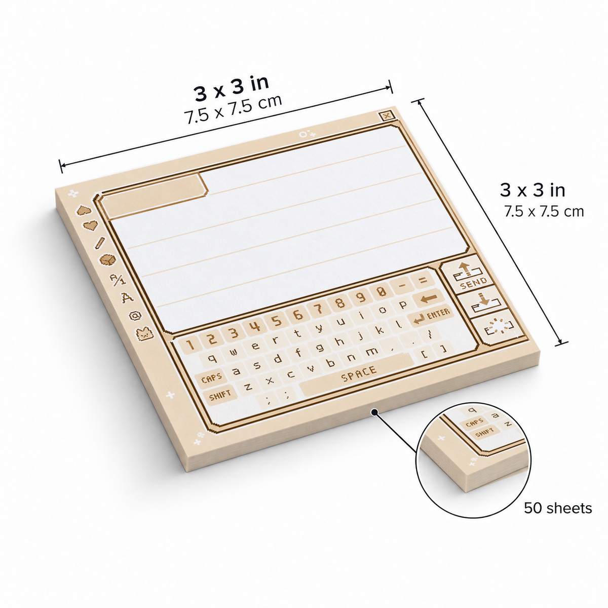 Sepia Pixel Art Chat Message sticky notes, 3x3 in (7.5 x 7.5 cm), 50 sheets