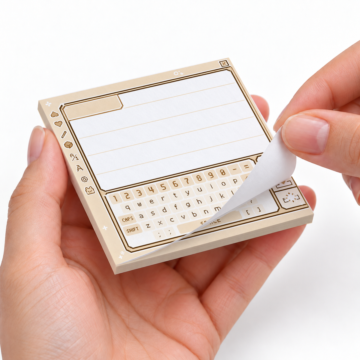Sepia Pixel Art Chat Message sticky notes styled with a planner and desk accessories