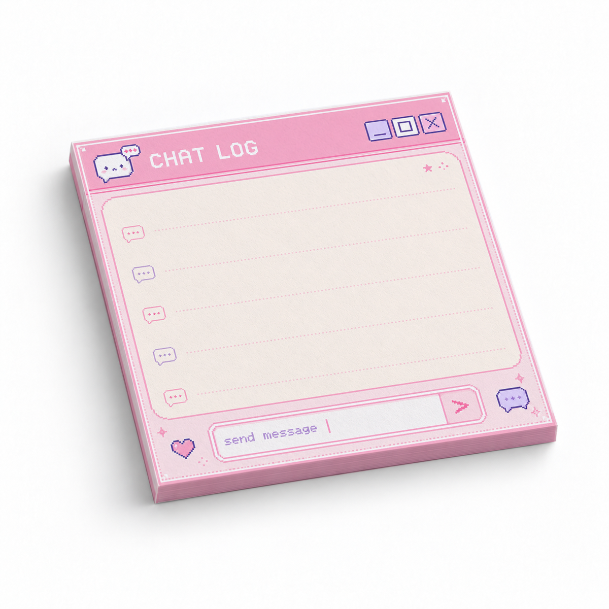 Pink Retro Chat Log Pixel Art 3x3 sticky notes, 50-sheet memo pad