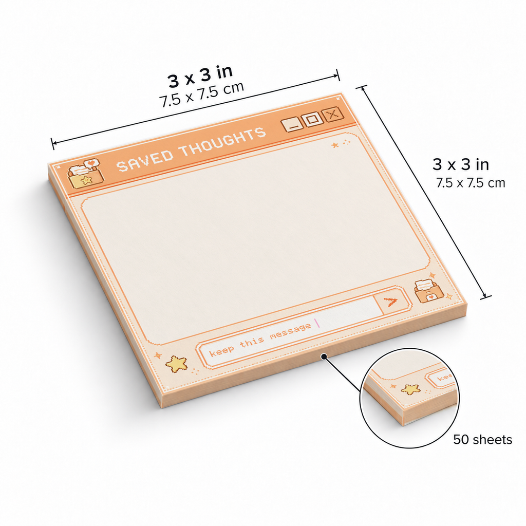 Peach Orange Saved Thoughts Retro sticky notes, 3x3 in (7.5 x 7.5 cm), 50 sheets