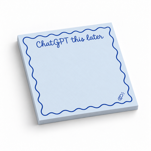 Blue Paperclip "ChatGPT This Later" 3x3 sticky notes, 50-sheet memo pad