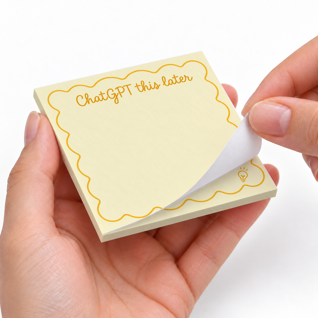 Yellow Lightbulb "ChatGPT This Later" sticky notes styled with a planner and desk accessories