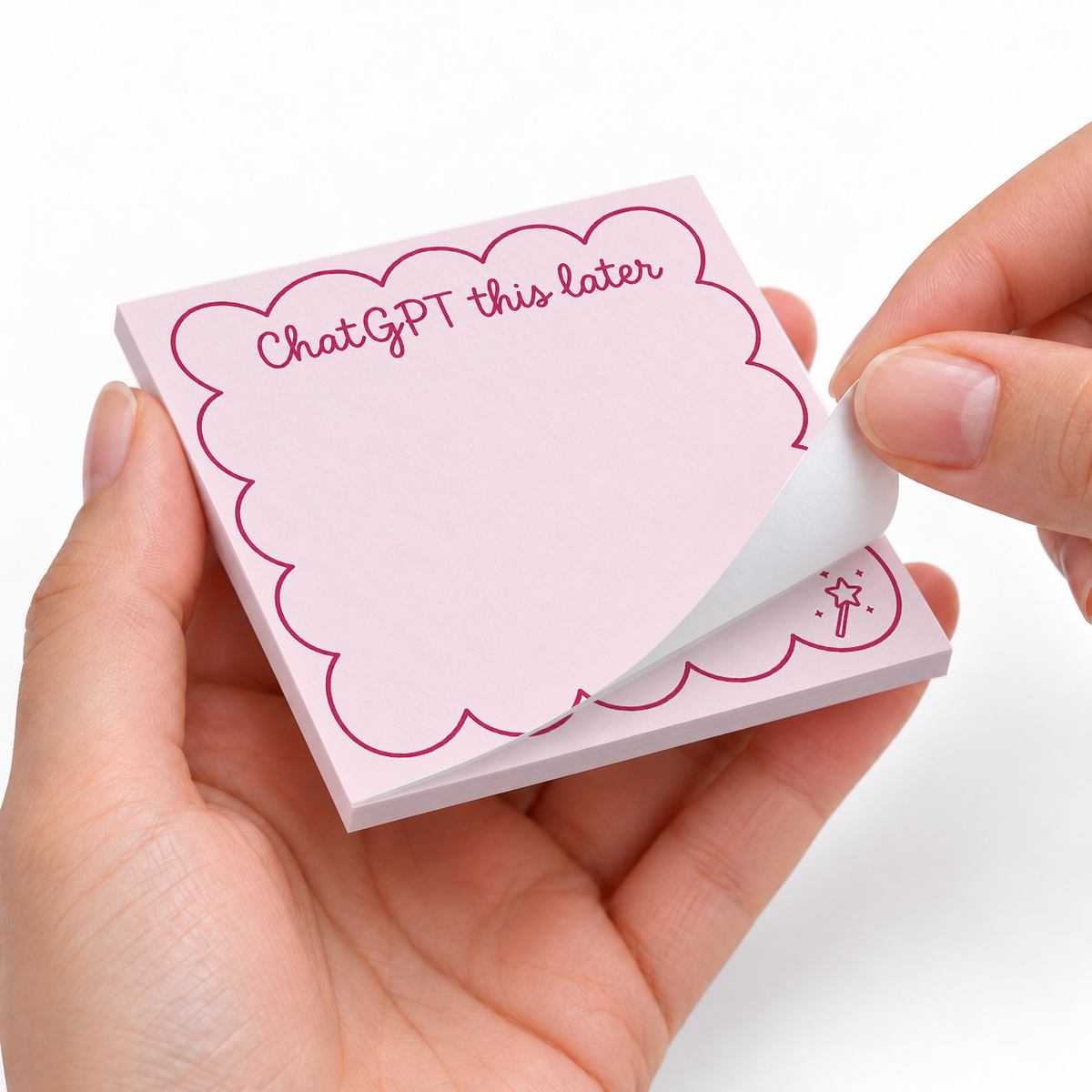 Pink Magic Wand "ChatGPT This Later" sticky notes styled with a planner and desk accessories