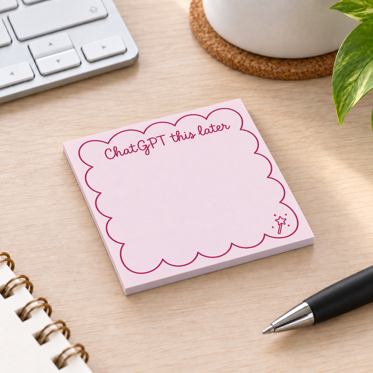 Close-up of Pink Magic Wand "ChatGPT This Later" sticky note design and writable area