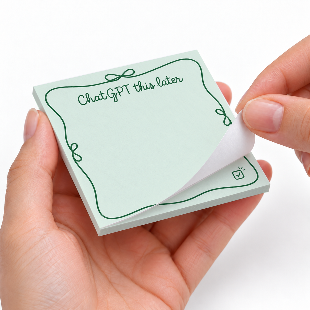 Green Checkmark "ChatGPT This Later" sticky notes styled with a planner and desk accessories