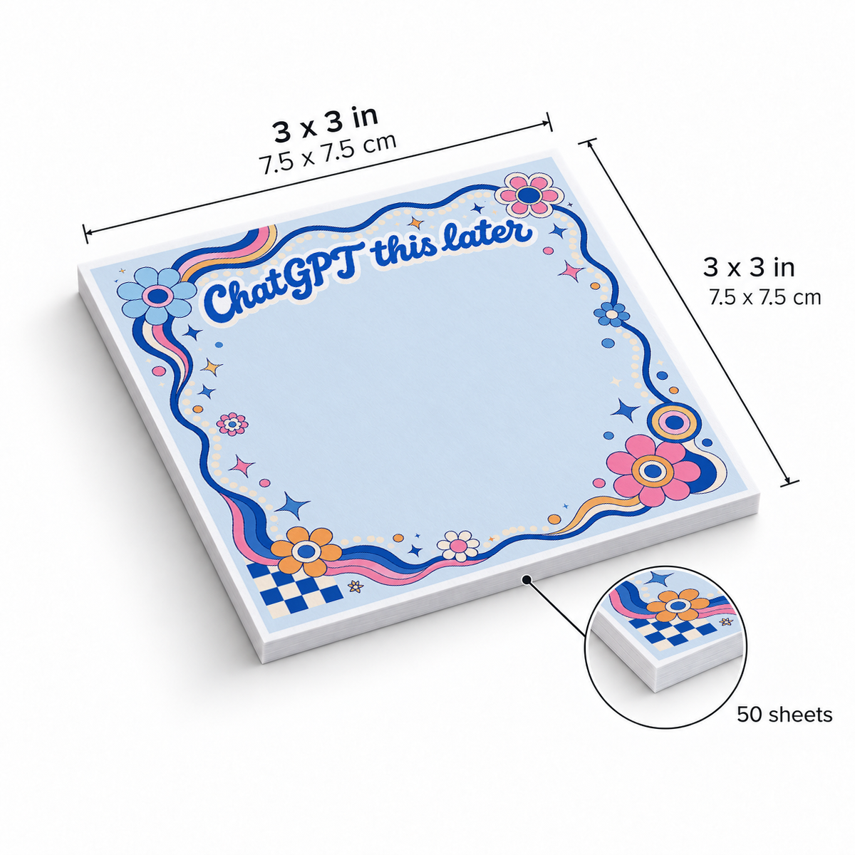 Groovy Blue ChatGPT This Later sticky notes, 3x3 in (7.5 x 7.5 cm), 50 sheets