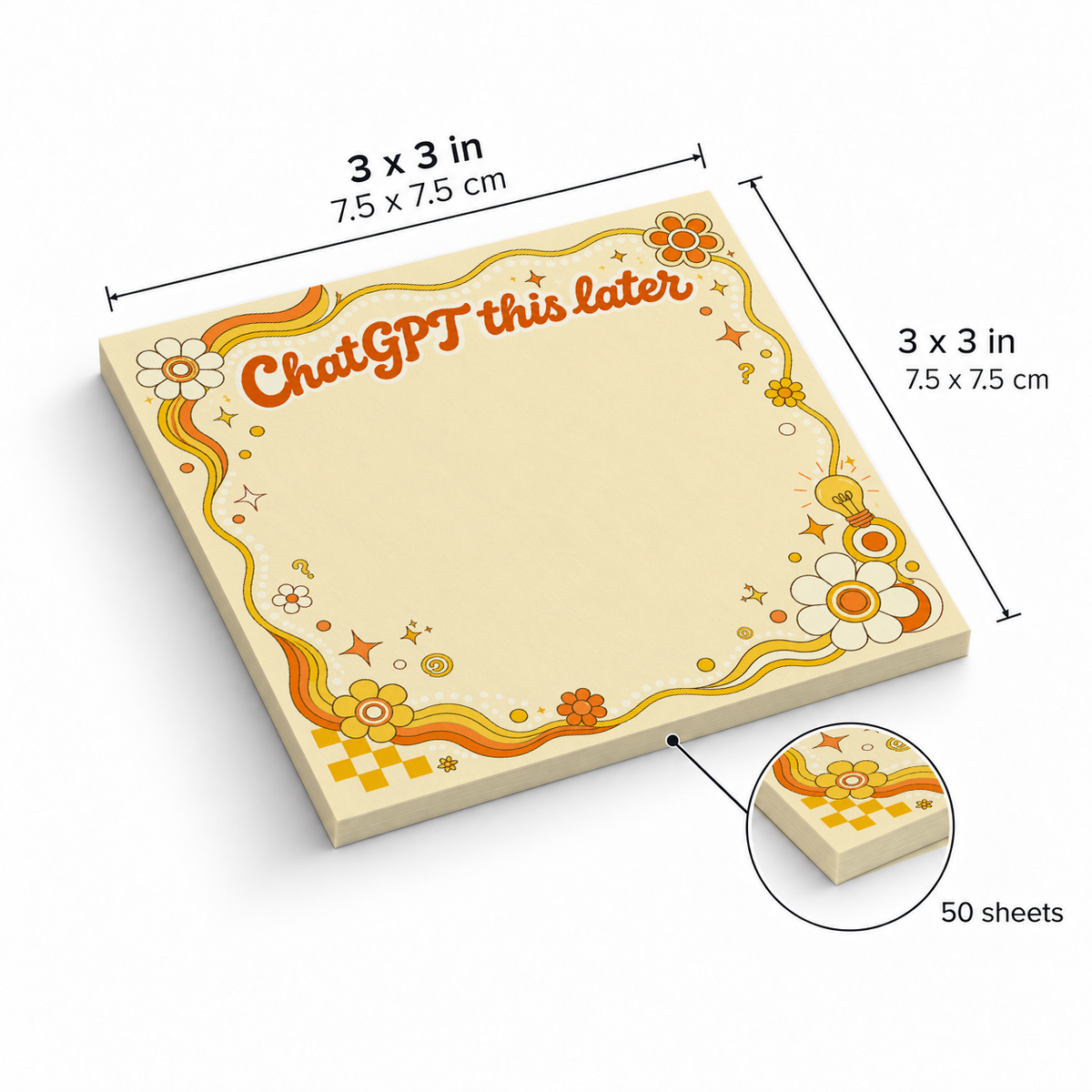 Retro Yellow ChatGPT This Later sticky notes, 3x3 in (7.5 x 7.5 cm), 50 sheets