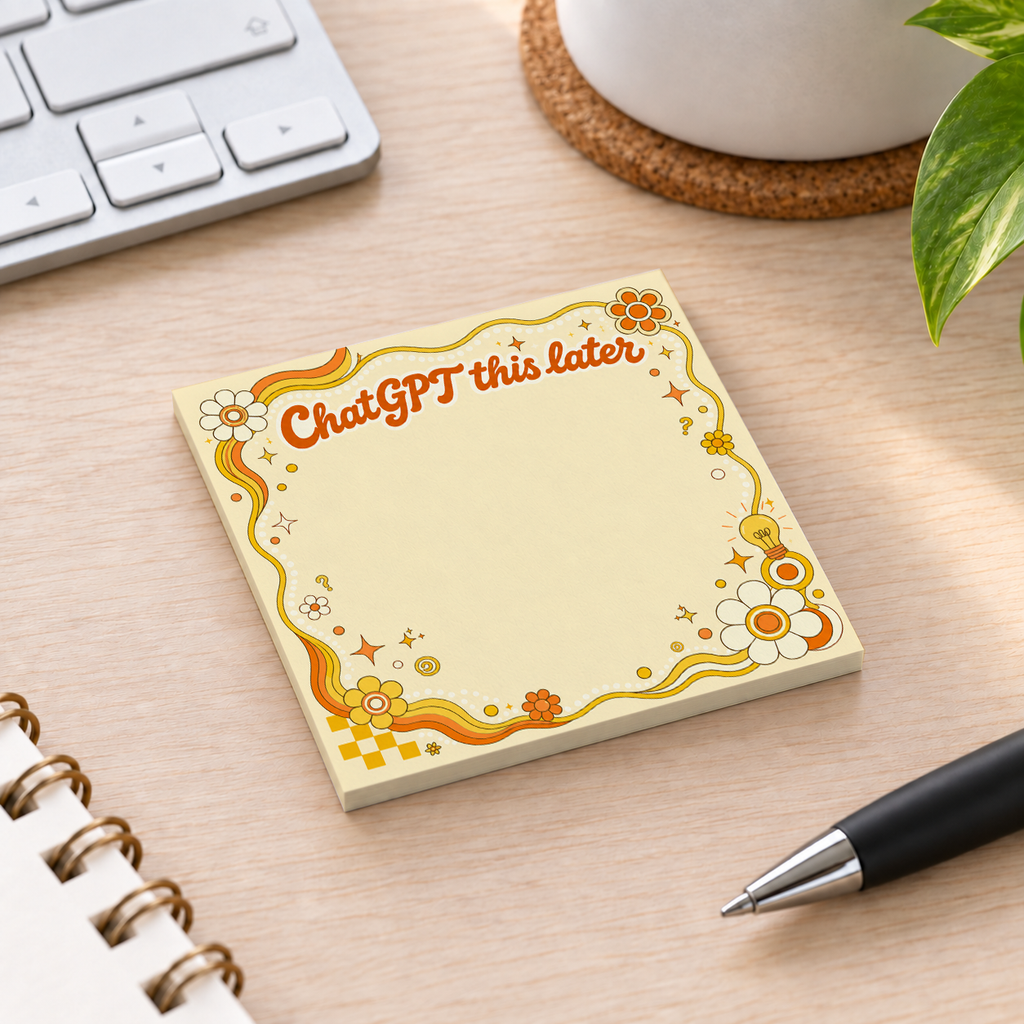 Close-up of Retro Yellow ChatGPT This Later sticky note design and writable area