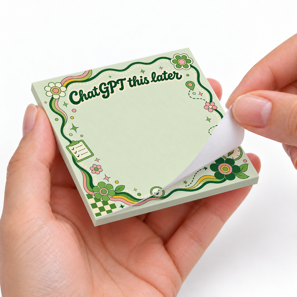 Green Compass ChatGPT This Later sticky notes styled with a planner and desk accessories