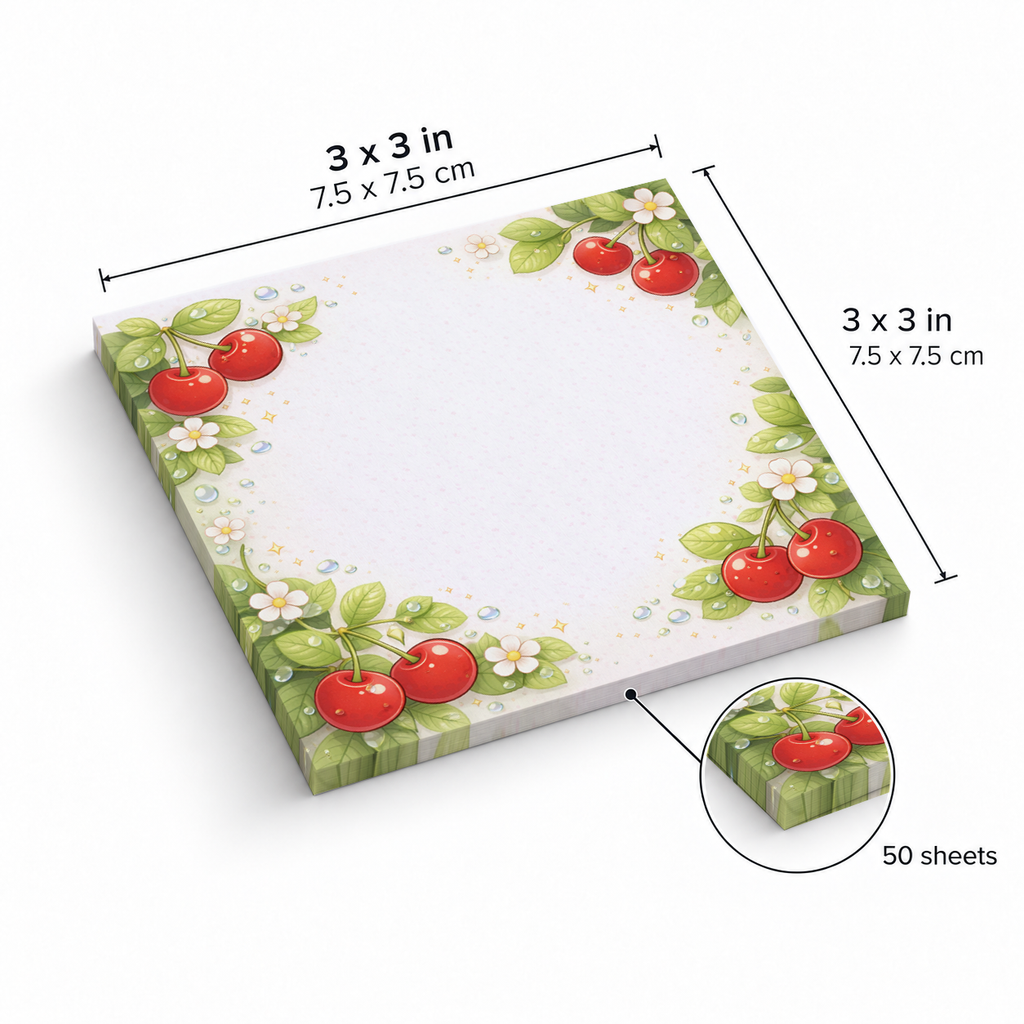 Dewy Cherry Blossom sticky notes, 3x3 in (7.5 x 7.5 cm), 50 sheets