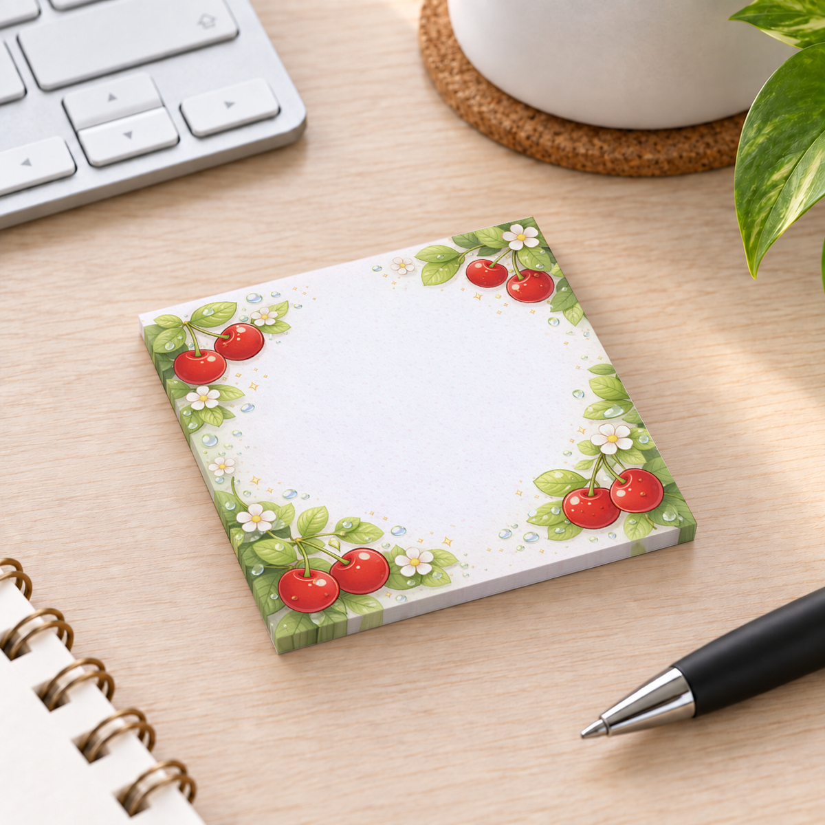Close-up of Dewy Cherry Blossom sticky note design and writable area