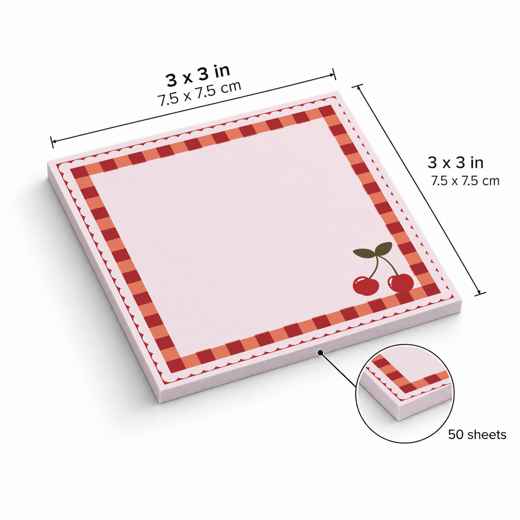 Cherry Checkered Border sticky notes, 3x3 in (7.5 x 7.5 cm), 50 sheets