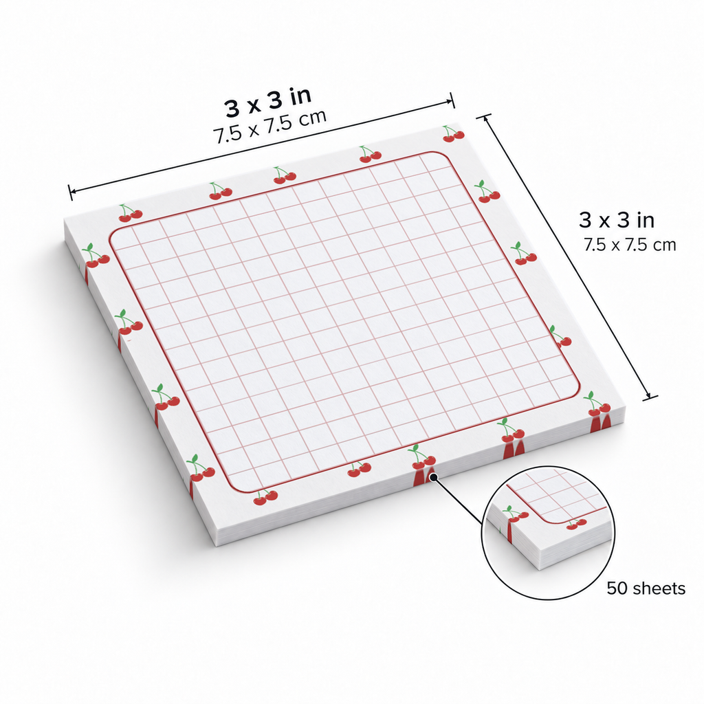 Cherry Border Grid sticky notes, 3x3 in (7.5 x 7.5 cm), 50 sheets