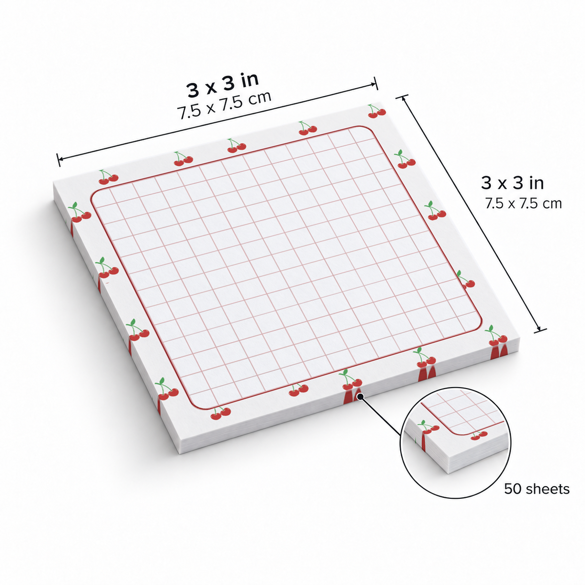 Cherry Border Grid sticky notes, 3x3 in (7.5 x 7.5 cm), 50 sheets