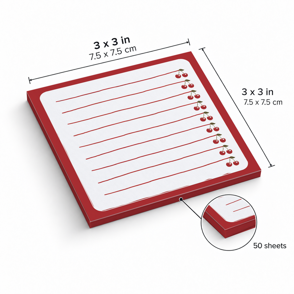 Lined Cherry Margin sticky notes, 3x3 in (7.5 x 7.5 cm), 50 sheets
