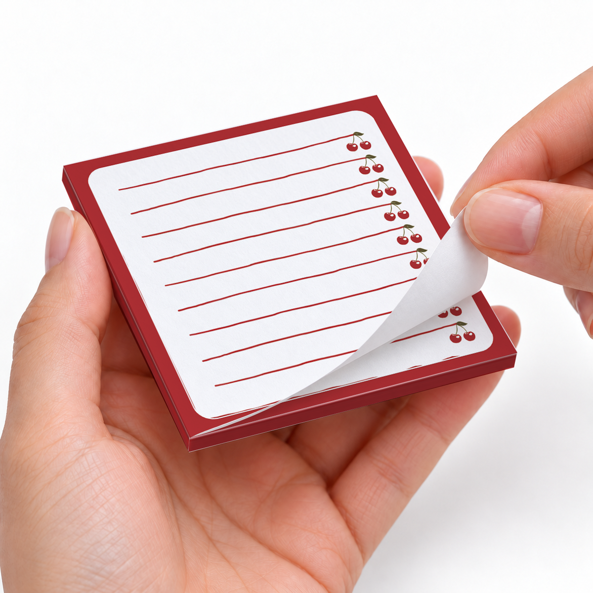 Lined Cherry Margin sticky notes styled with a planner and desk accessories