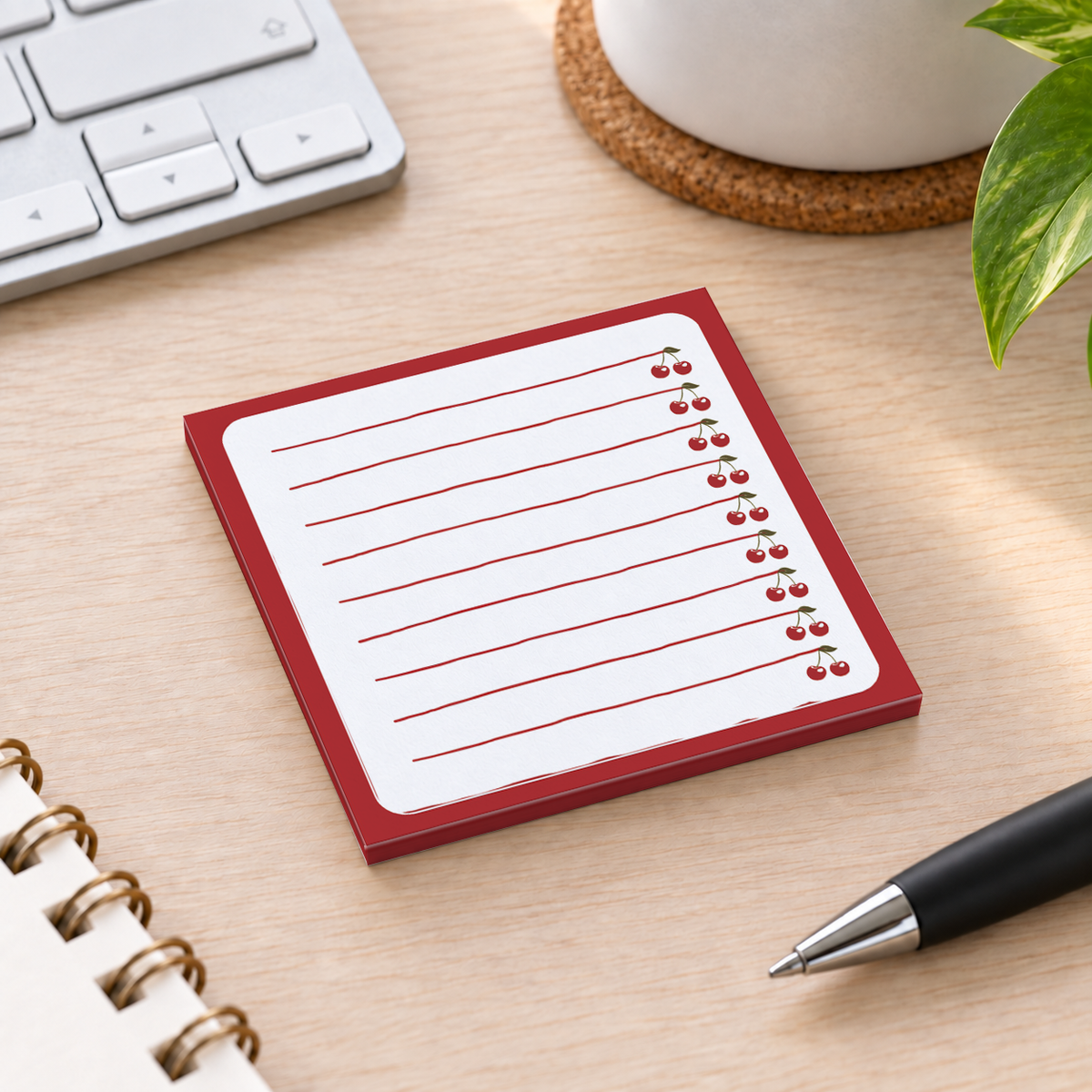Close-up of Lined Cherry Margin sticky note design and writable area