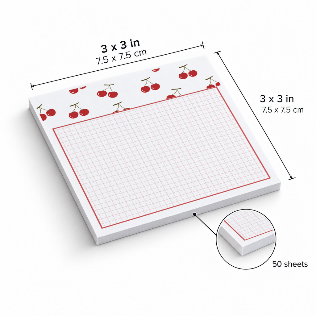 Cherry Header Grid sticky notes, 3x3 in (7.5 x 7.5 cm), 50 sheets