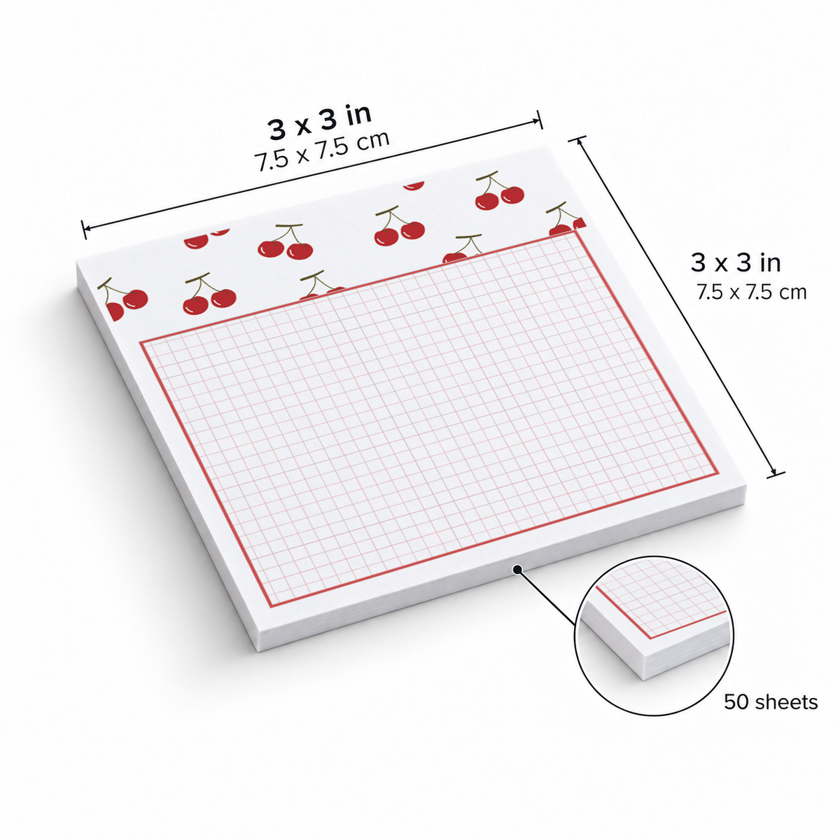 Cherry Header Grid sticky notes, 3x3 in (7.5 x 7.5 cm), 50 sheets
