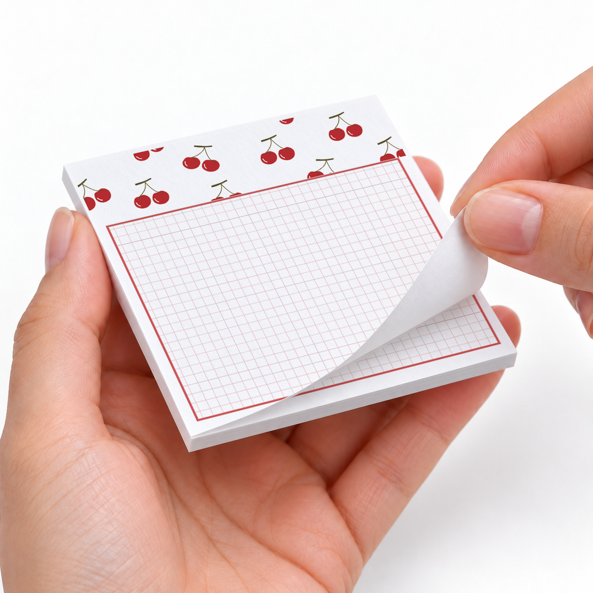 Cherry Header Grid sticky notes styled with a planner and desk accessories