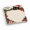 3 x 3 inch Merry Notes sticky note pad with a Santa-hat black cat, festive greenery, bows, and gifts.