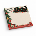50-sheet 3 x 3 inch black cat sticky note pad with “Ho Ho Notes,” tangled lights, ornaments, and gifts.