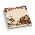 Christmas sticky note pad featuring a scarfed goose pulling a gift-filled wagon beneath “Special Delivery.”