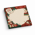 Cozy Christmas Cat and Cocoa sticky note pad with a cream writing area, snowman, gifts, and evergreen border.