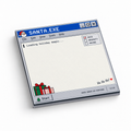 Santa.exe sticky note pad styled as a retro computer window, with gifts, Santa icon, and a nice list checklist.