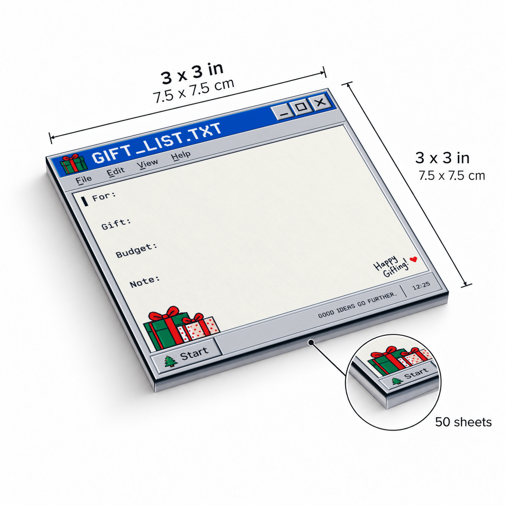 Retro computer gift list sticky note pad, 3 x 3 inches (7.5 x 7.5 cm), with 50 sheets.
