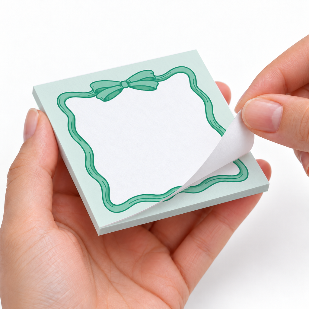 Mint Green Coquette Bow sticky notes styled with a planner and desk accessories