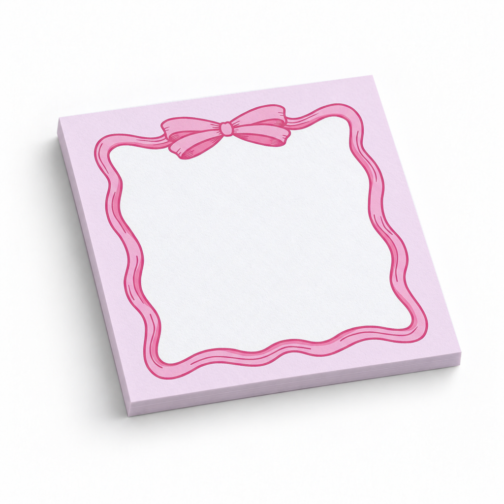 Pastel Pink Ribbon Bow 3x3 sticky notes, 50-sheet memo pad