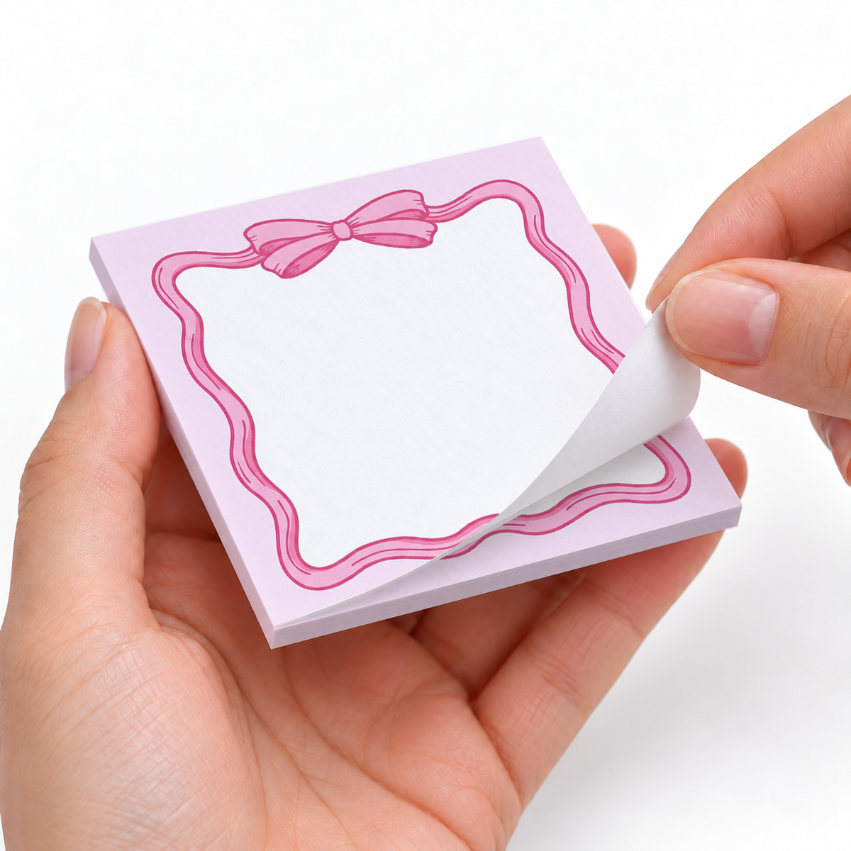 Pastel Pink Ribbon Bow sticky notes styled with a planner and desk accessories