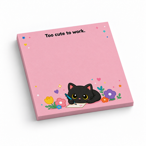 Too Cute to Work Pink Floral Cat 3x3 sticky notes, 50-sheet memo pad