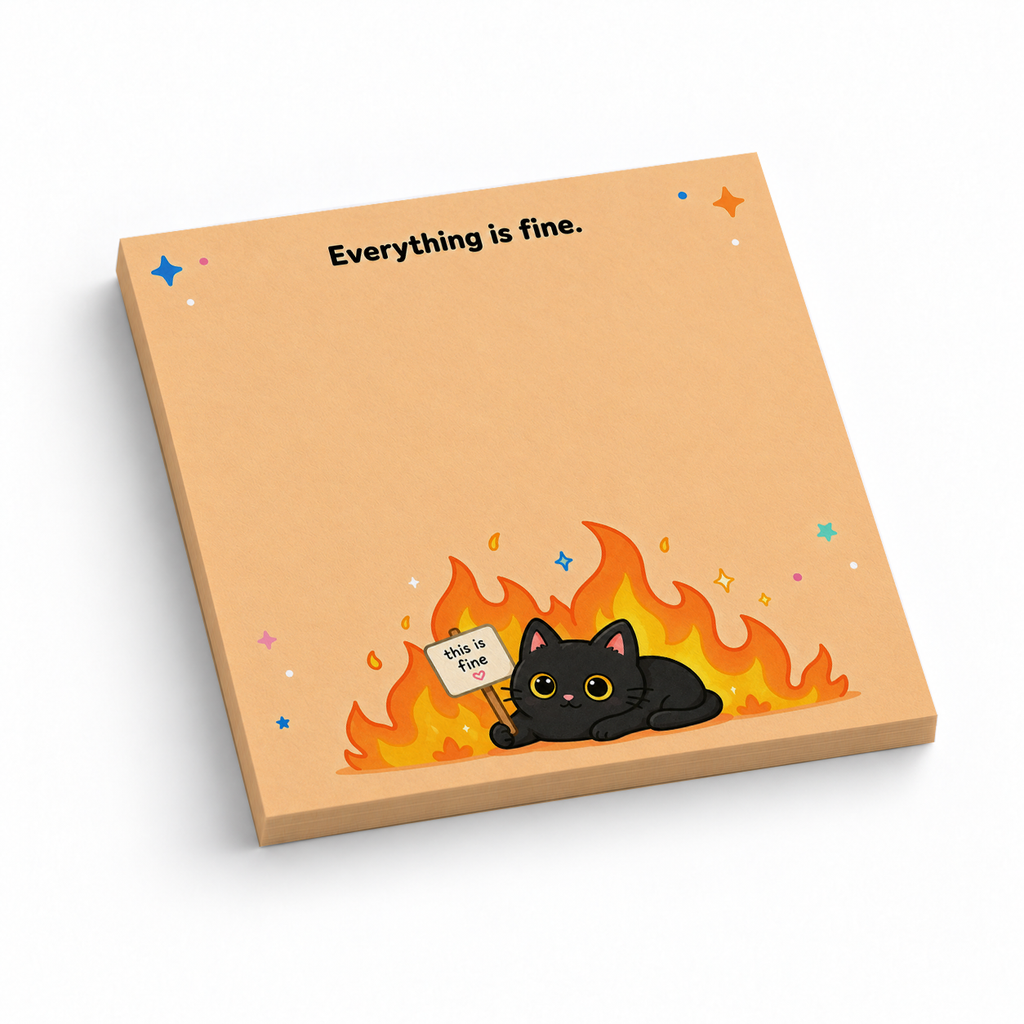 Everything is Fine Cat 3x3 sticky notes, 50-sheet memo pad