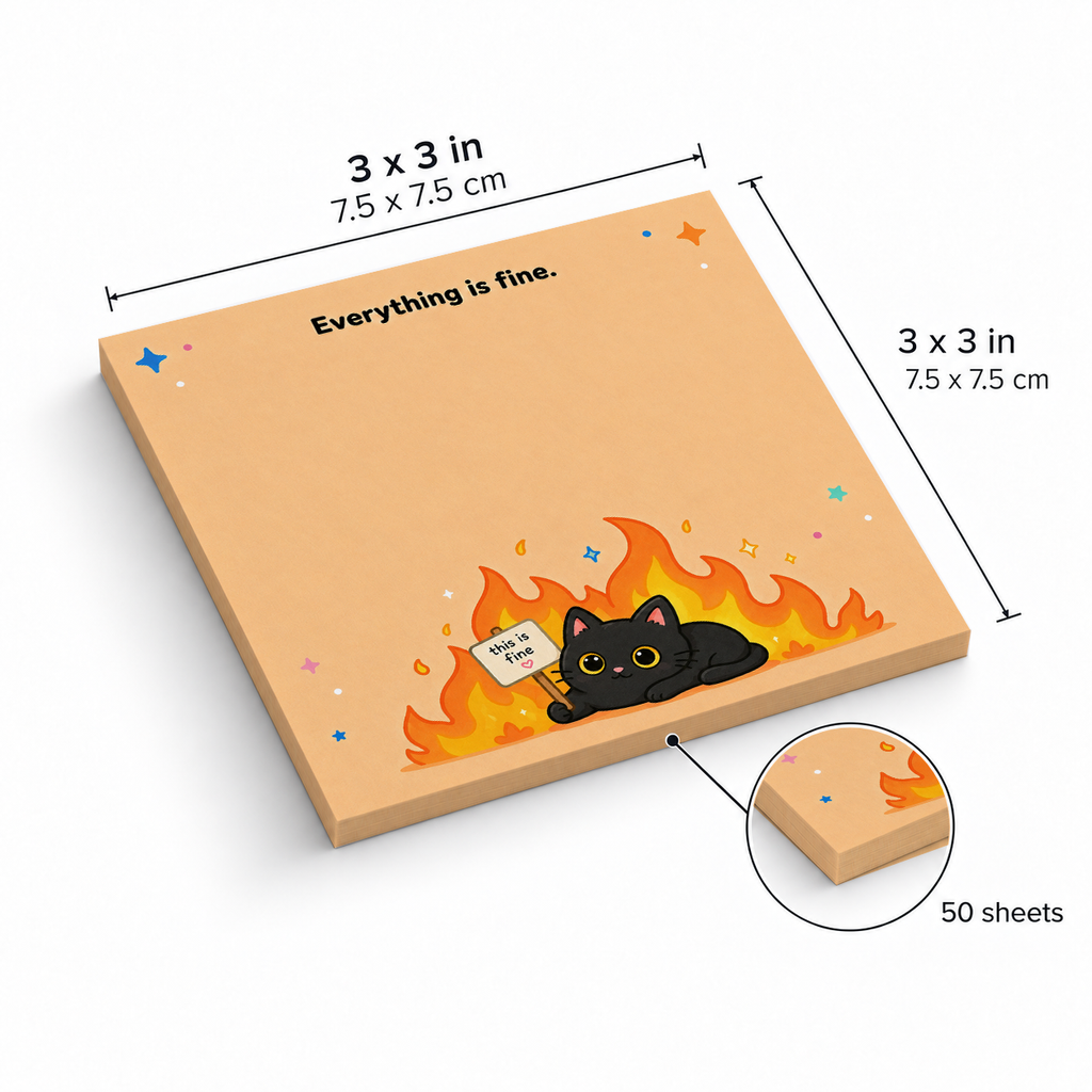 Everything is Fine Cat sticky notes, 3x3 in (7.5 x 7.5 cm), 50 sheets