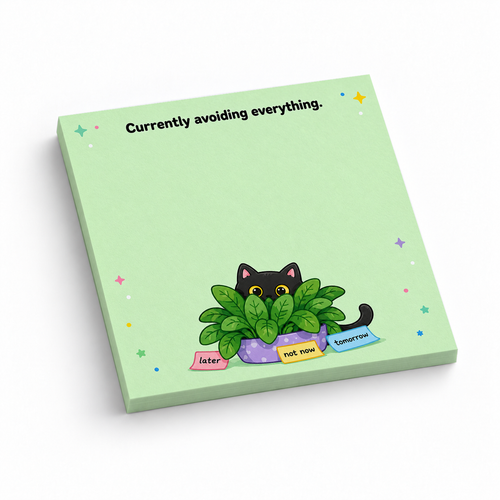 Avoiding Everything Plant Hiding Cat 3x3 sticky notes, 50-sheet memo pad