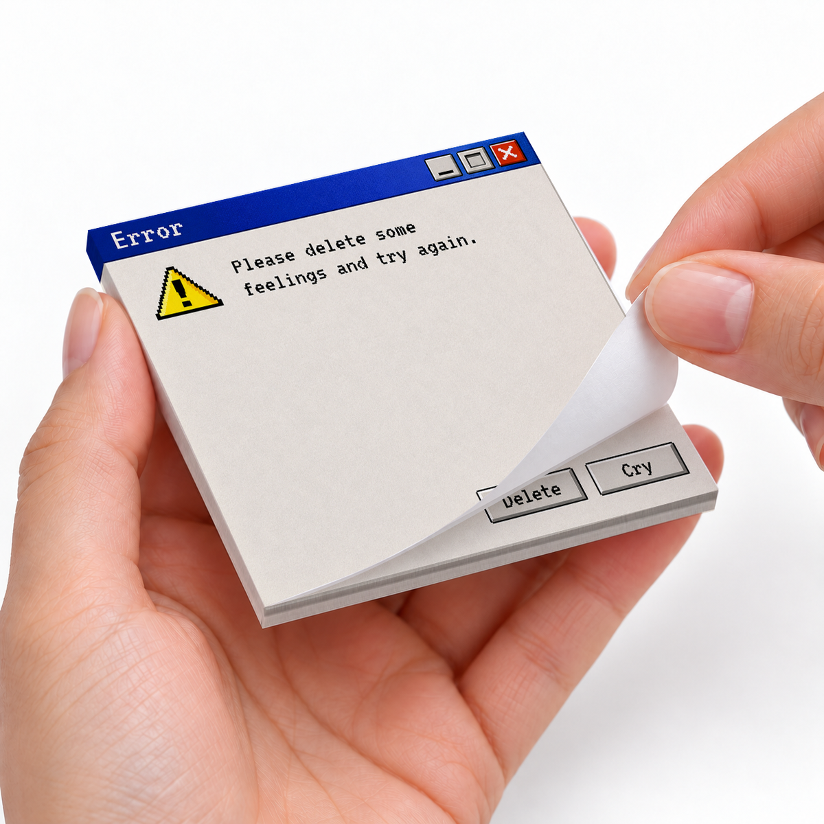 Delete Feelings Retro Error sticky notes styled with a planner and desk accessories