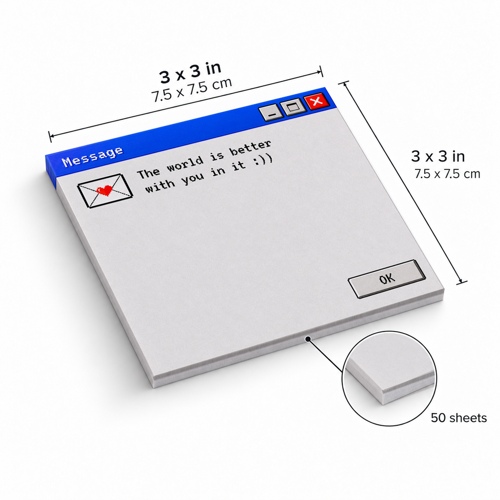 Pixel Heart Message Retro sticky notes, 3x3 in (7.5 x 7.5 cm), 50 sheets