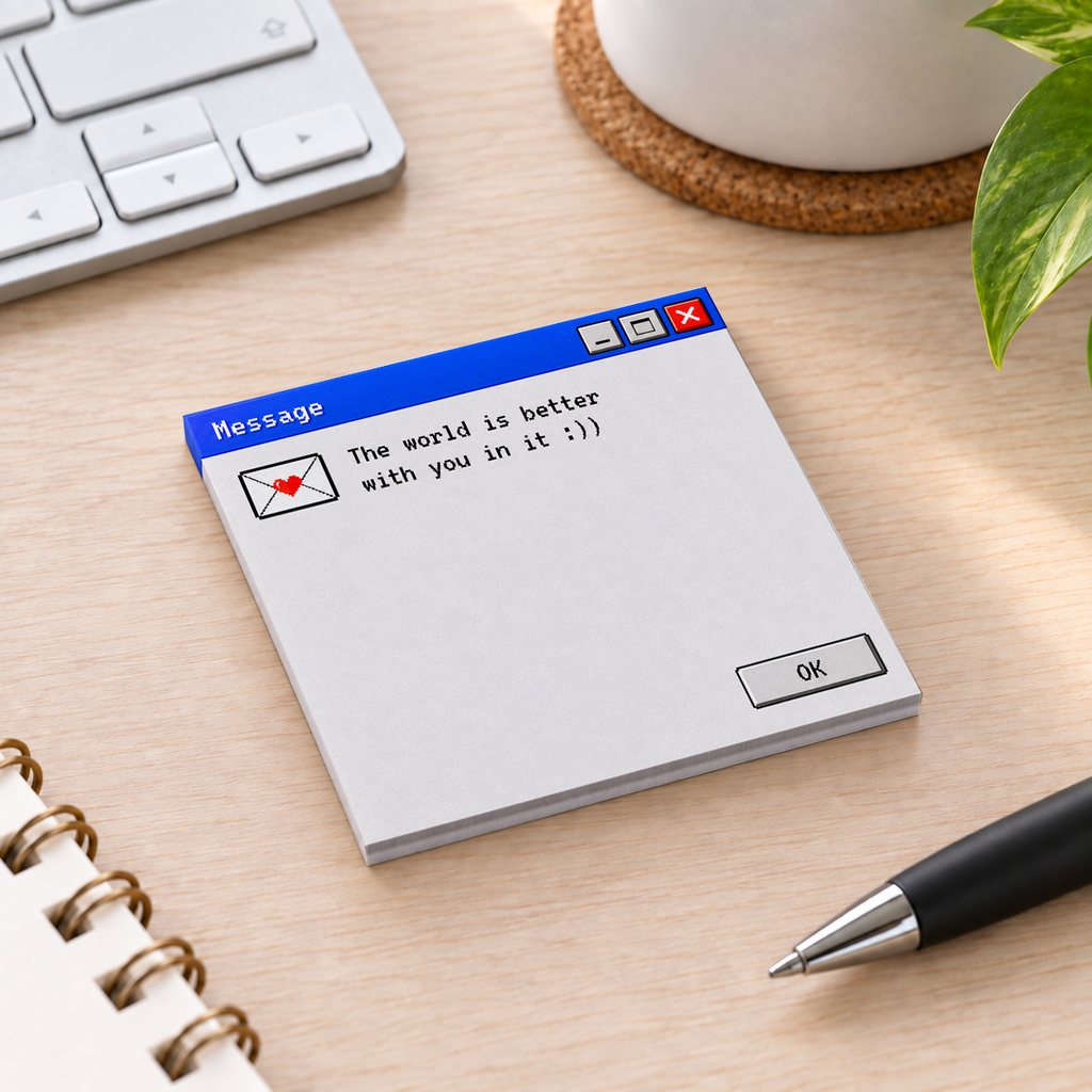 Close-up of Pixel Heart Message Retro sticky note design and writable area