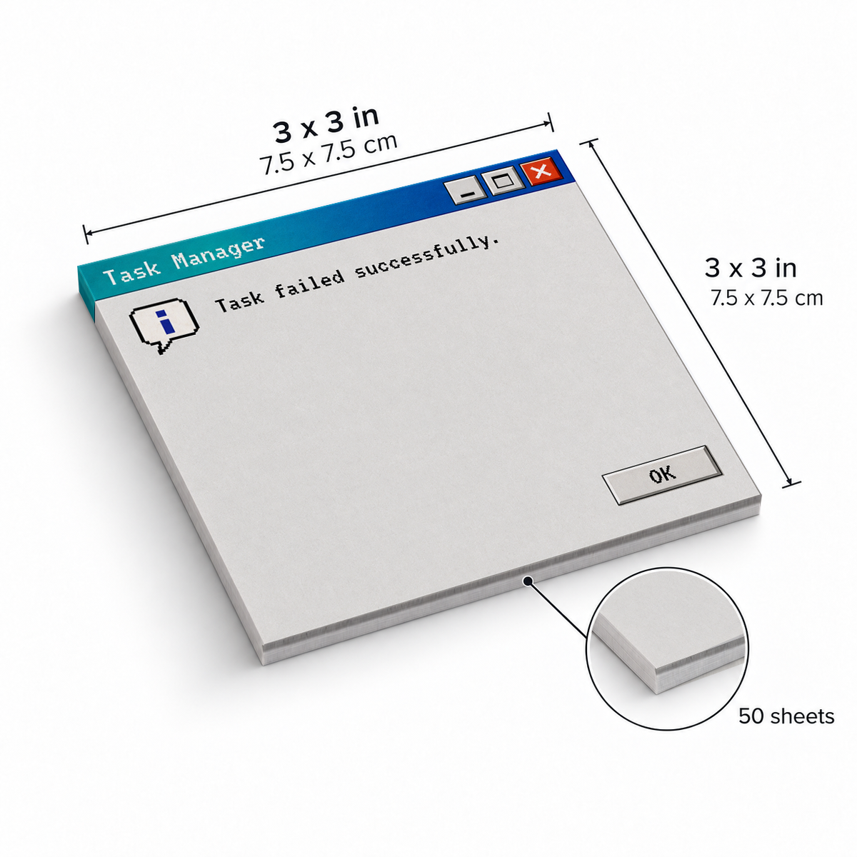 Task Failed Successfully sticky notes, 3x3 in (7.5 x 7.5 cm), 50 sheets