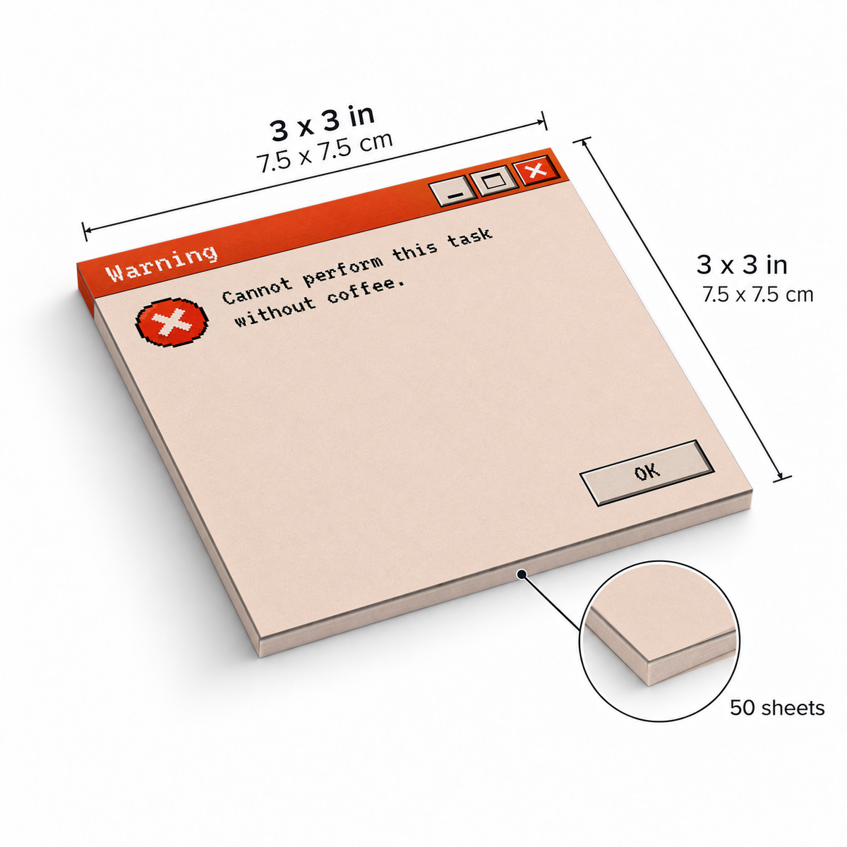 Coffee Warning Retro sticky notes, 3x3 in (7.5 x 7.5 cm), 50 sheets