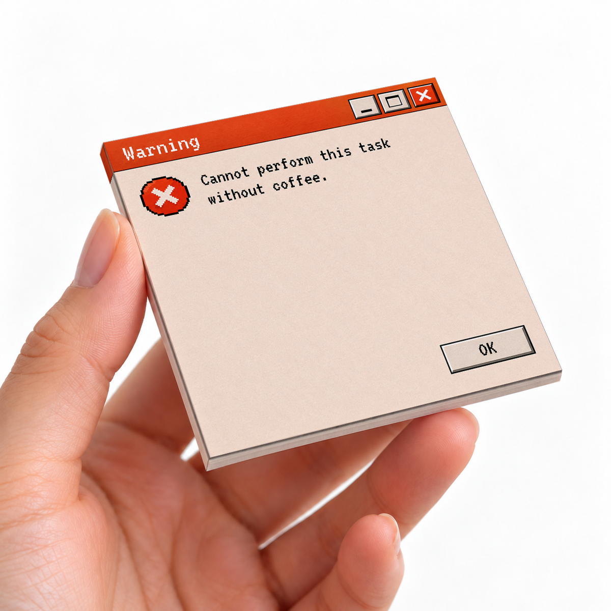 Coffee Warning Retro sticky note pad on a desk with stationery