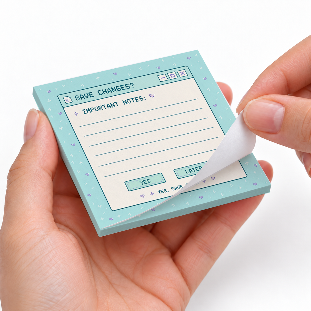Save Changes Pixel Art sticky notes styled with a planner and desk accessories