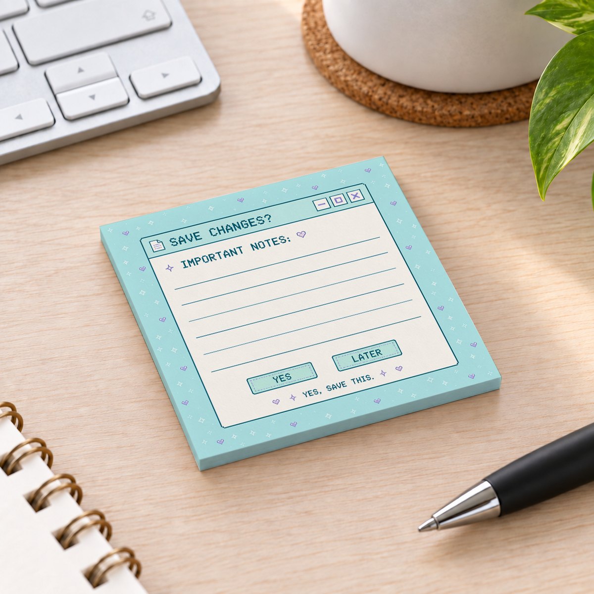 Close-up of Save Changes Pixel Art sticky note design and writable area