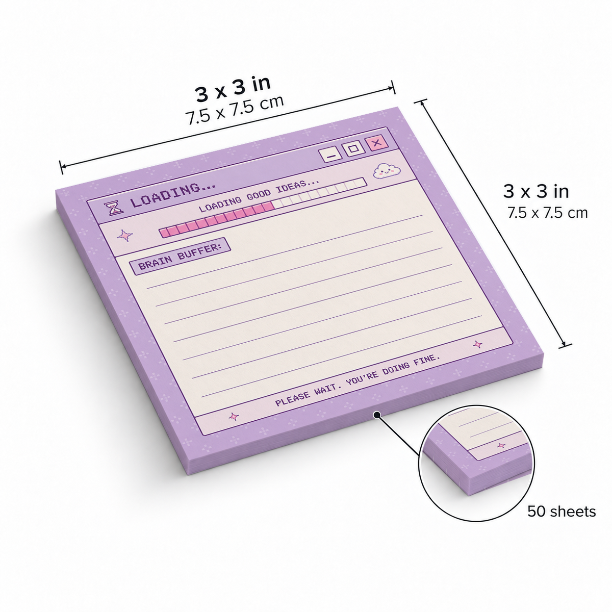 Brain Buffer Retro Window sticky notes, 3x3 in (7.5 x 7.5 cm), 50 sheets