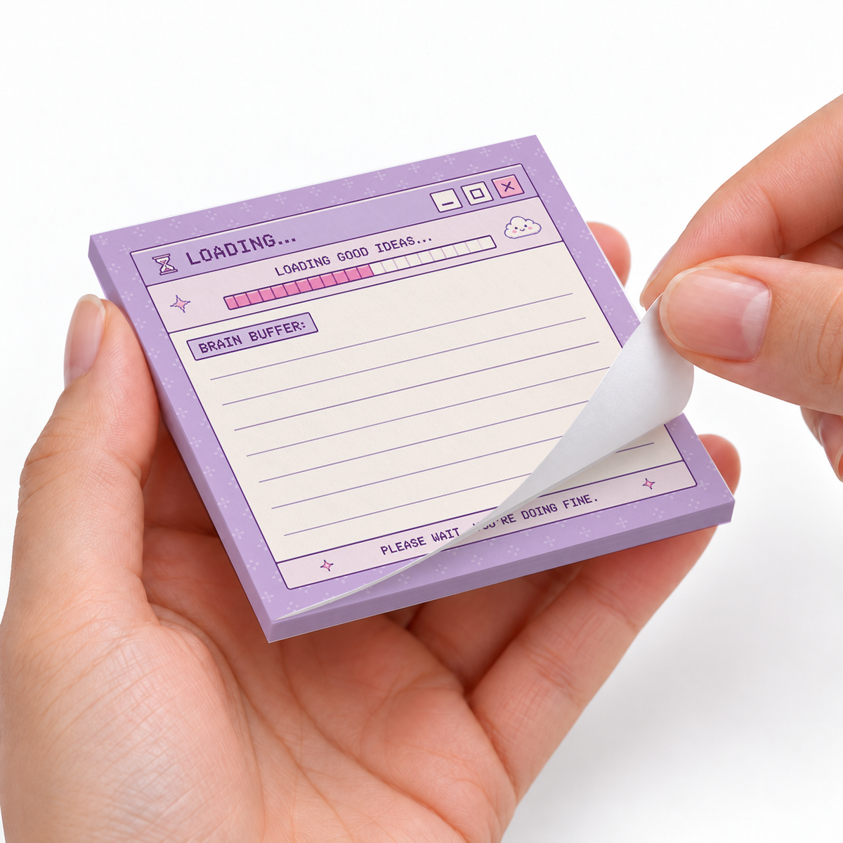 Brain Buffer Retro Window sticky notes styled with a planner and desk accessories